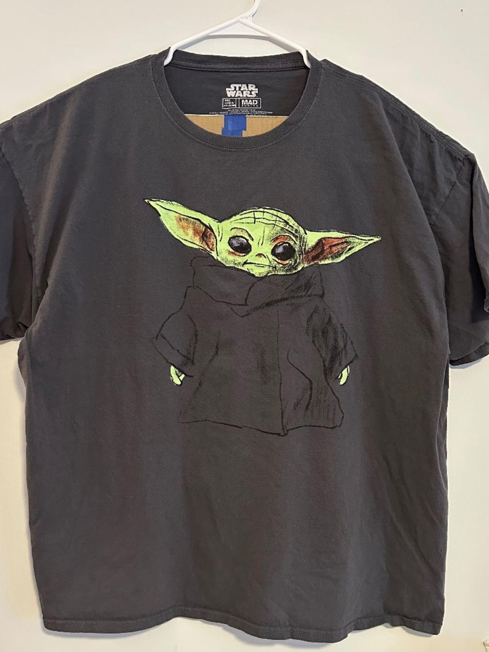 Baby Yoda Star Wars Movie Graphic Print T-Shirt 3XL Gray Y2K Retro Short Sleeve